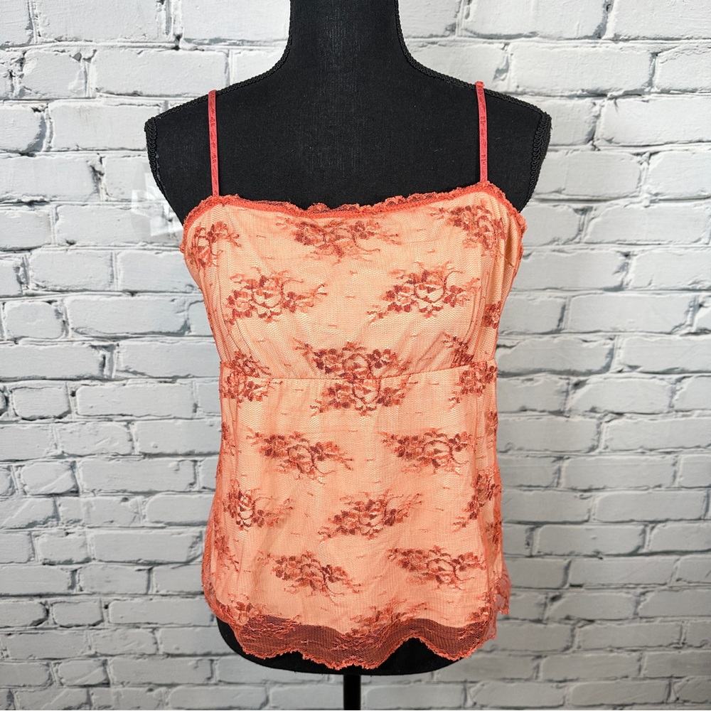 Vtg New York & Company Orange Lace Overlay Cami Size XLarge Y2k 90s Boho Fairy